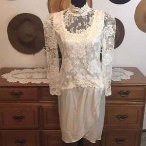 VTG 80's Petra Sequin & Lace Puff Sleeve Dress